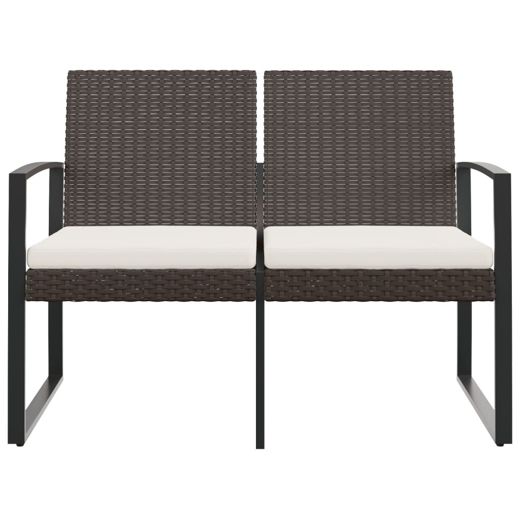 vidaXL 2-Seater Garden Bench with Cushions Brown PP Rattan