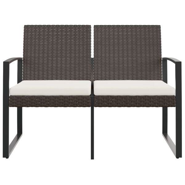 vidaXL 2-Seater Garden Bench with Cushions Brown PP Rattan
