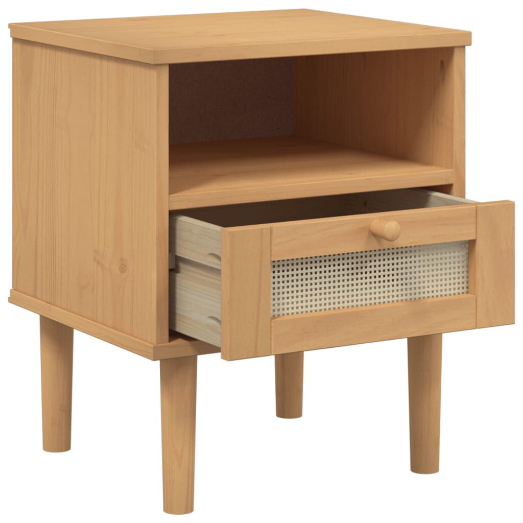 vidaXL Bedside Cabinet SENJA Rattan Look Brown 40x35x48 cm Solid Wood Pine