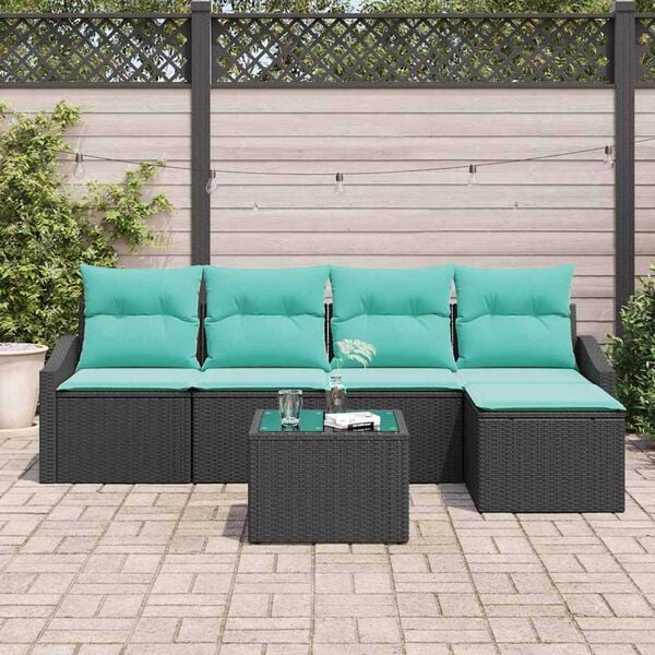 vidaXL Garden Sofa Set 6 pcs Black Poly rattan
