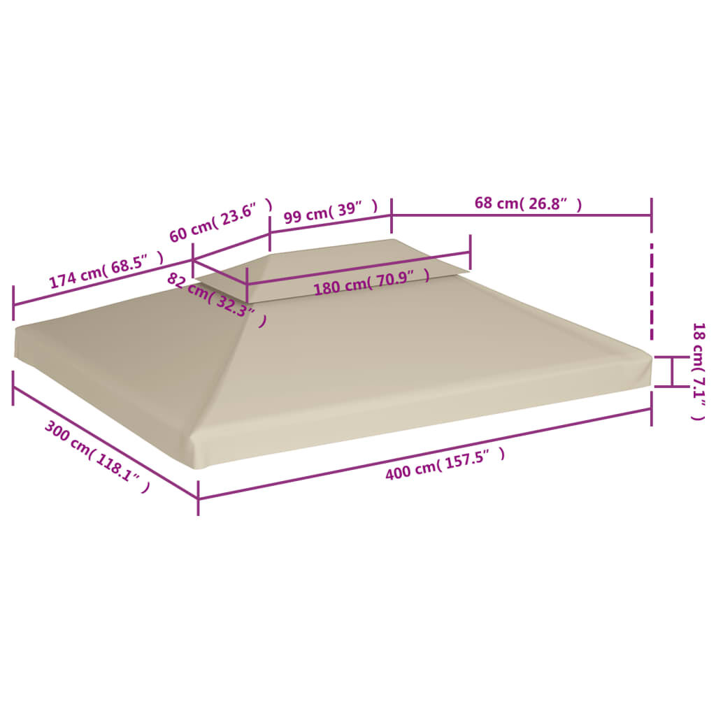 vidaXL Gazebo Cover Canopy Replacement 310 g / m² Beige 3 x 4 m