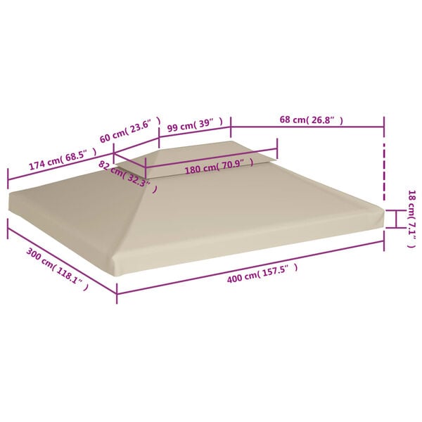vidaXL Gazebo Cover Canopy Replacement 310 g / m² Beige 3 x 4 m