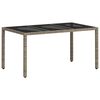 vidaXL Garden Table with Glass Top Light Grey 150x90x75 cm Poly Rattan