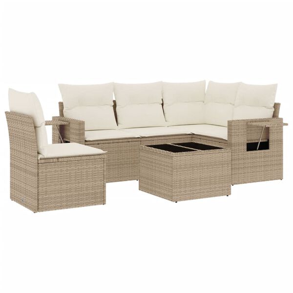 vidaXL 6 Piece Garden Sofa Set with Cushions Beige Poly Rattan