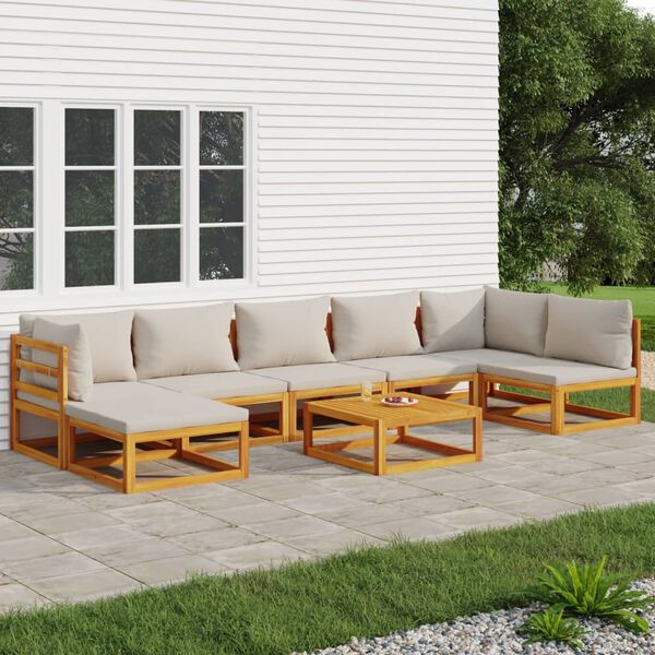 vidaXL 8 Piece Garden Lounge Set with Light Grey Cushions Solid Wood