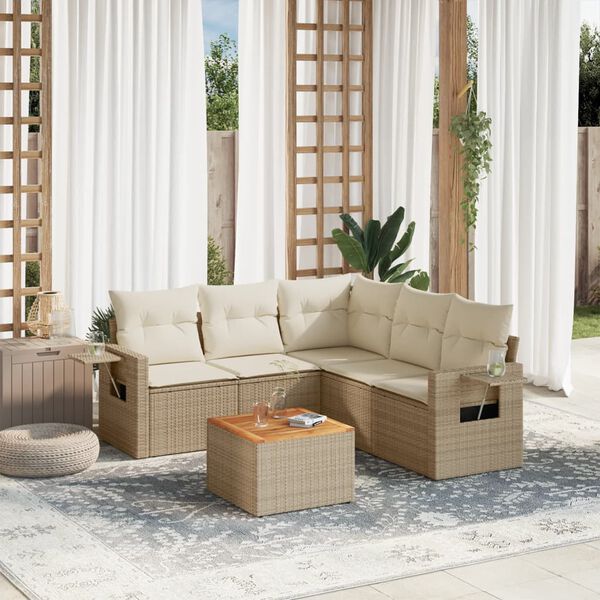 vidaXL 6 Piece Garden Sofa Set with Cushions Beige Poly Rattan
