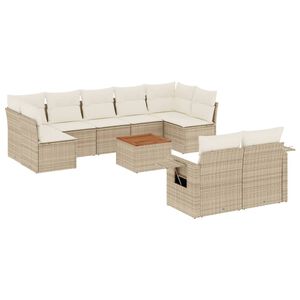 vidaXL 10 Piece Garden Sofa Set with Cushions Beige Poly Rattan