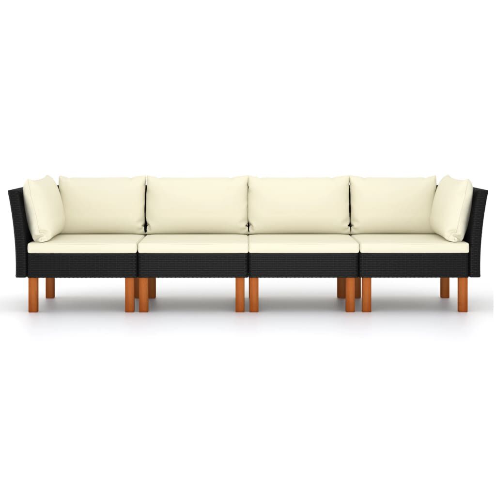 vidaXL 4-Seater Garden Sofa with Cushions Black Poly Rattan