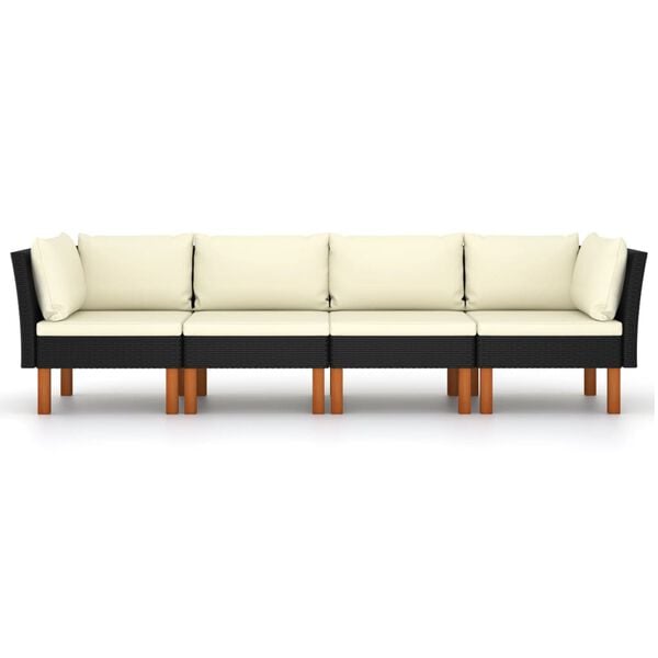 vidaXL 4-Seater Garden Sofa with Cushions Black Poly Rattan