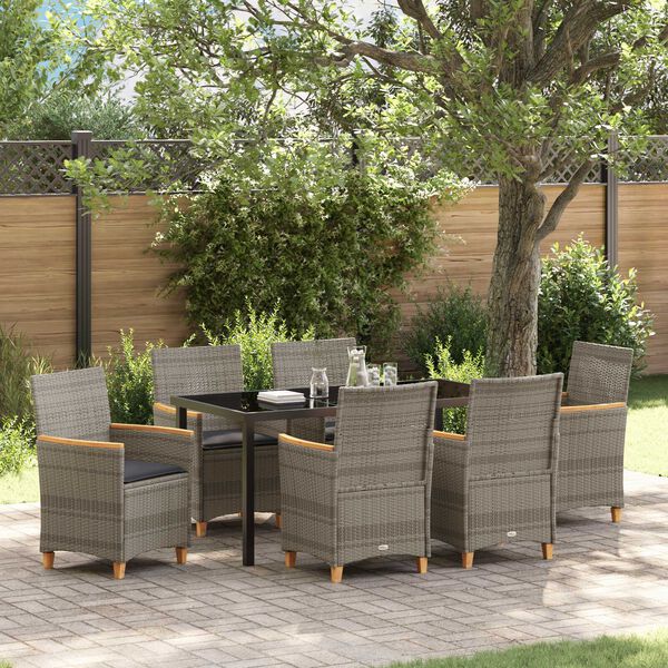 vidaXL Garden Dining Set 7 pcs Grey Poly Rattan