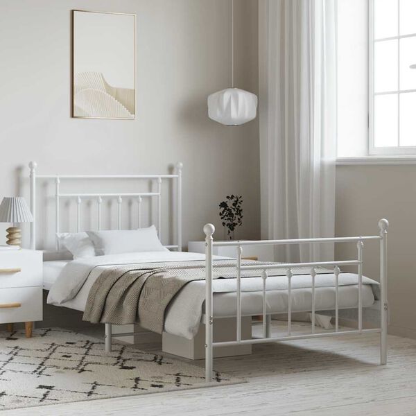 vidaXL Metal Bed Frame without Mattress with Footboard White 100x190cm