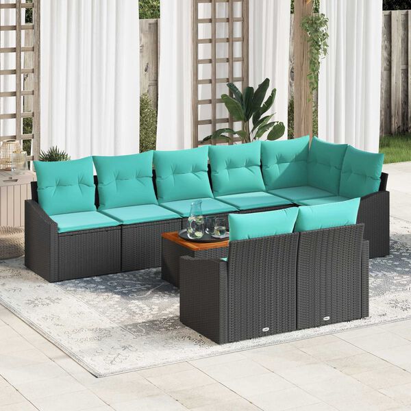 vidaXL Garden Sofa Set 9 pcs Black, turquoise
