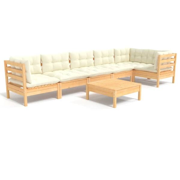 vidaXL 7 Piece Garden Lounge Set with Cream Cushions Pinewood