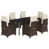 vidaXL 7 Piece Garden Dining Set with Cushions Brown Poly Rattan
