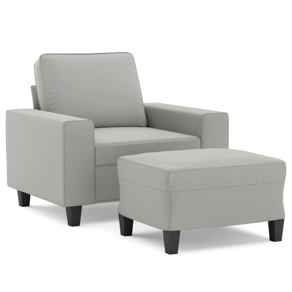 vidaXL Sofa Chair with Footstool Light Grey 60 cm Microfibre Fabric