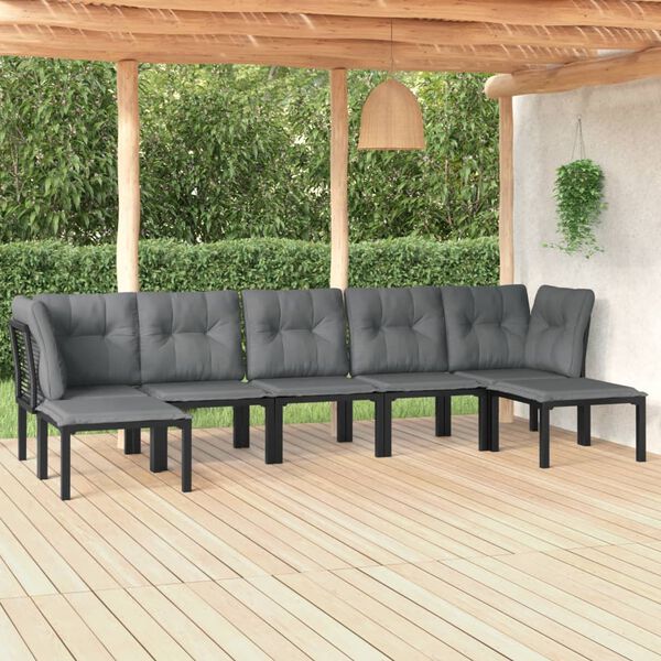 vidaXL 7 Piece Garden Lounge Set Black and Grey Poly Rattan