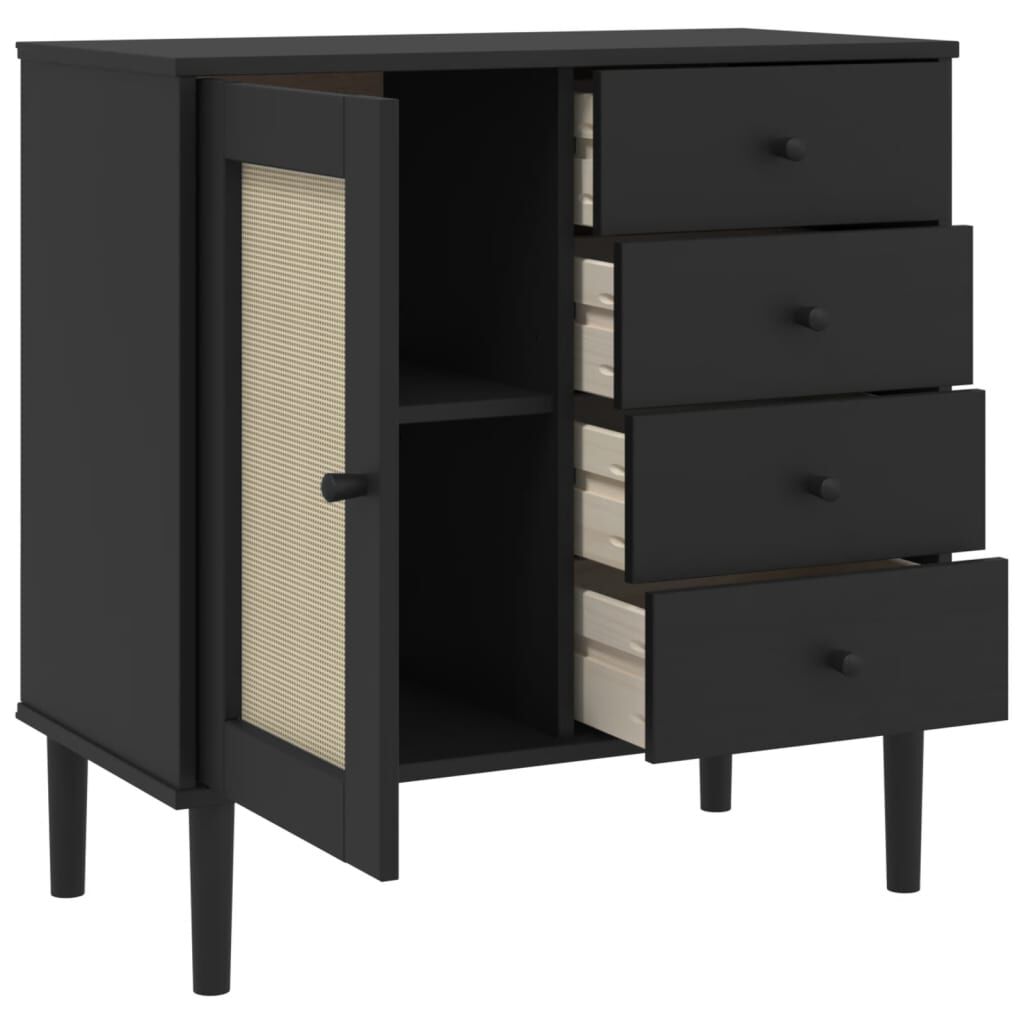 vidaXL Sideboard SENJA Rattan Look Black 80x40x80 cm Solid Wood Pine