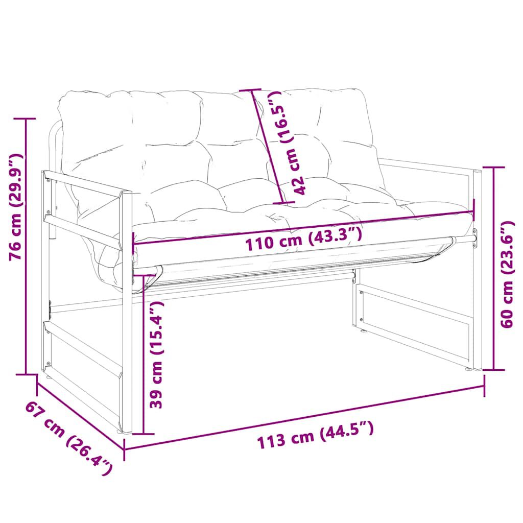 vidaXL Garden Bench with Cushion Taupe 113 cm Steel