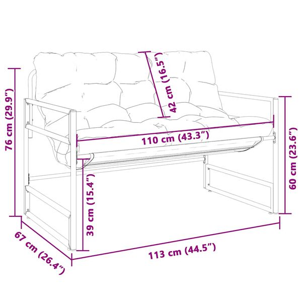 vidaXL Garden Bench with Cushion Taupe 113 cm Steel