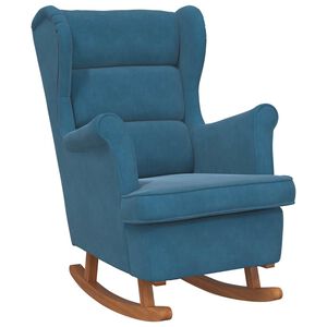vidaXL Rocking Chair Wingback Blue Velvet and Solid Wood