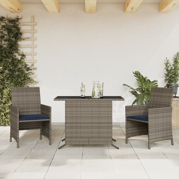 vidaXL 3 Piece Bistro Set with Cushions Grey Poly Rattan