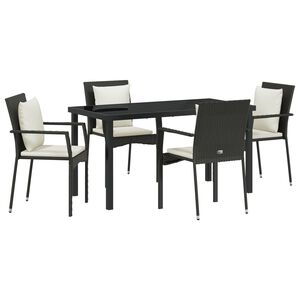 vidaXL Garden Dining Set with Cushion 5 pcs Black Poly Rattan