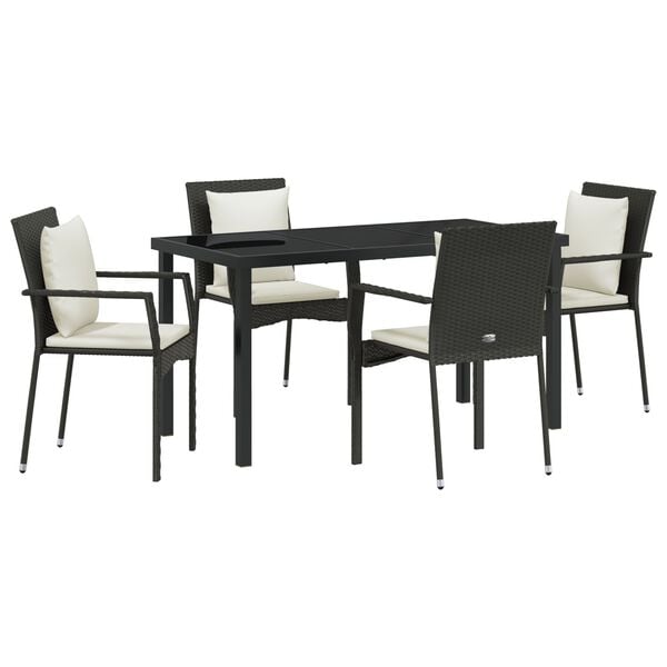 vidaXL Garden Dining Set with Cushion 5 pcs Black Poly Rattan