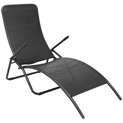 vidaXL Folding Sun Lounger Poly Rattan Black