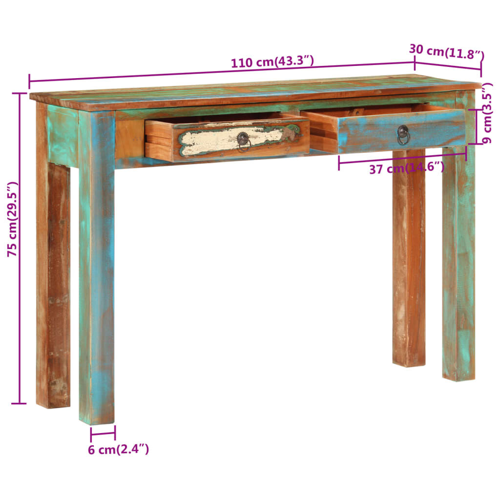 vidaXL Console Table 110x30x75 cm Solid Wood Reclaimed