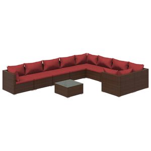 vidaXL 10 Piece Garden Lounge Set with Cushions Poly Rattan Brown
