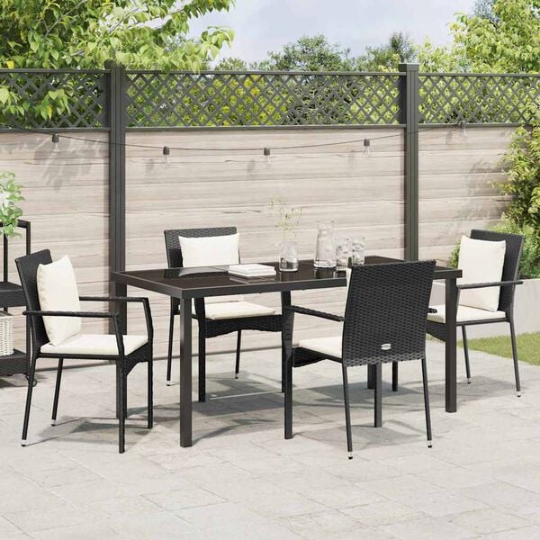 vidaXL Garden Dining Set with Cushion 5 pcs Black Poly Rattan