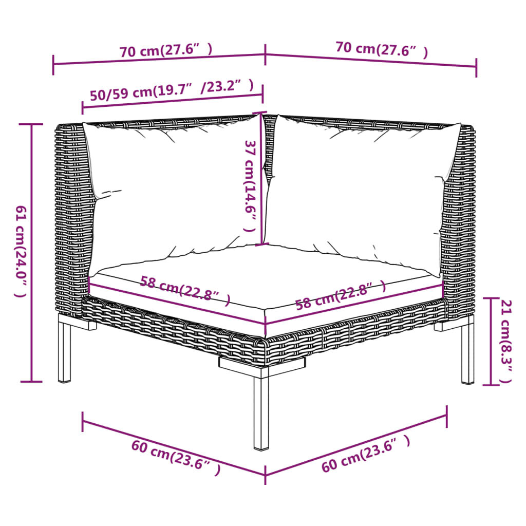 vidaXL 11 Piece Garden Lounge Set with Cushions Poly Rattan Dark Grey