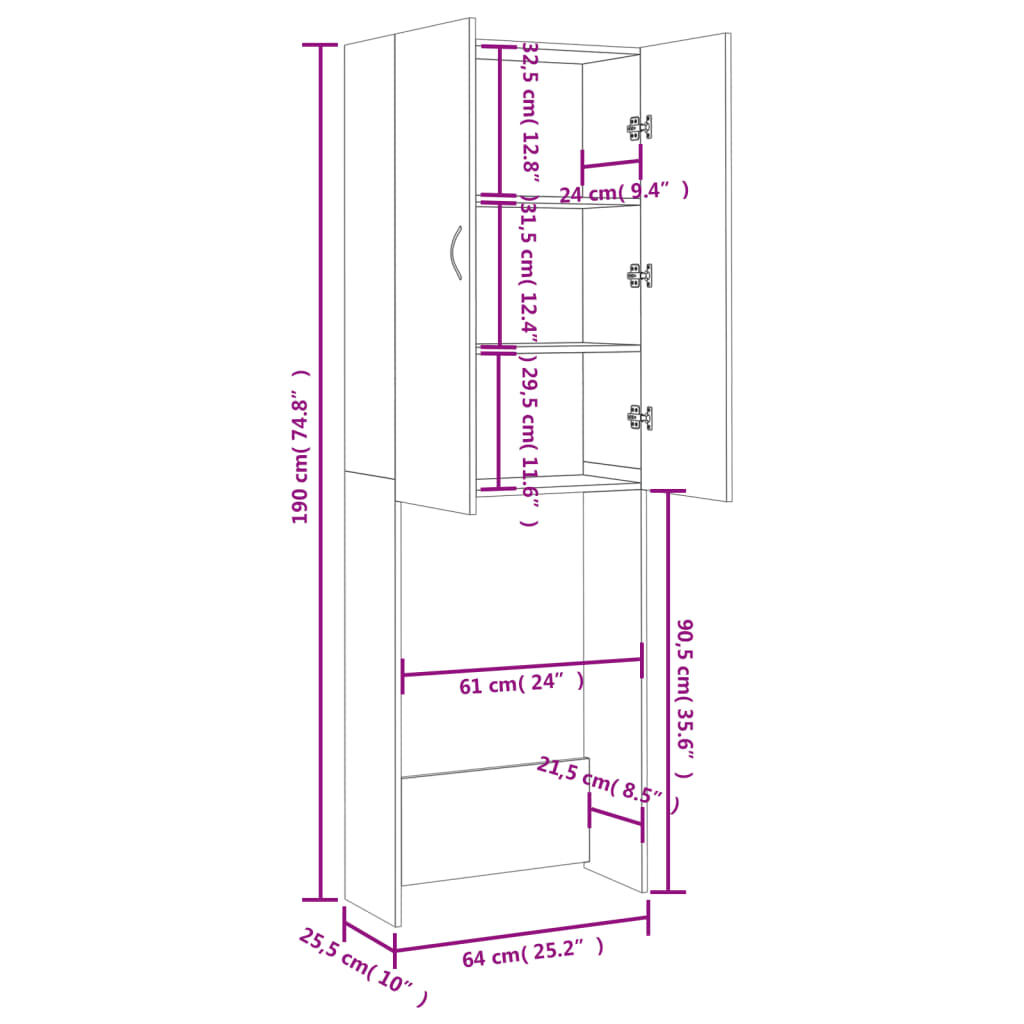 vidaXL Washing Machine Cabinet Smoked Oak 64x25.5x190 cm