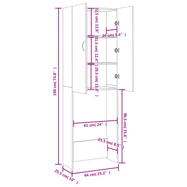 vidaXL Washing Machine Cabinet Smoked Oak 64x25.5x190 cm