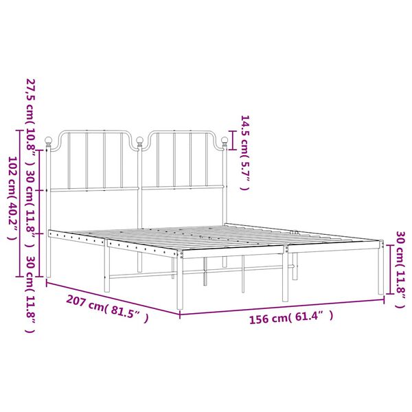 vidaXL Metal Bed Frame without Mattress with Headboard White 150x200cm