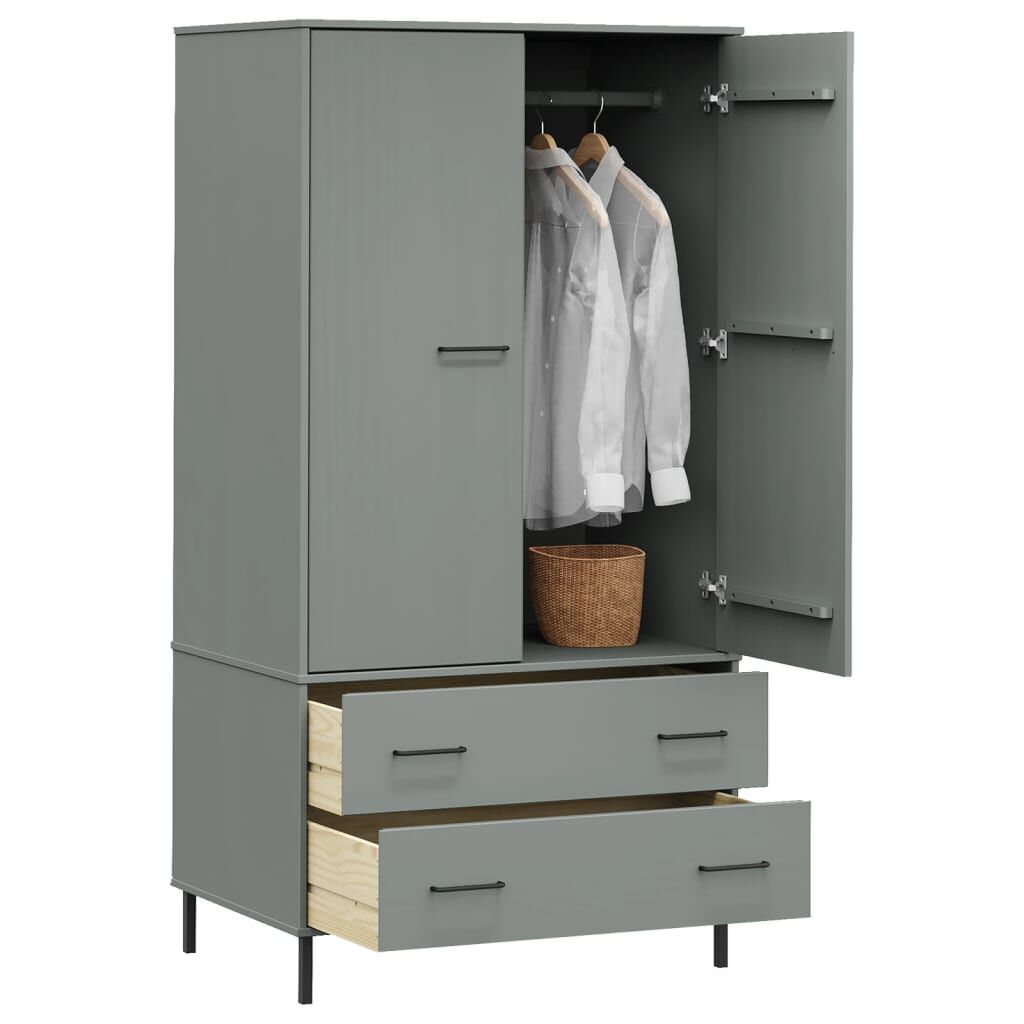 vidaXL Wardrobe with Metal Legs Grey 90x55x172.5 cm Solid Wood OSLO