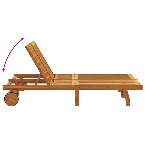 vidaXL Double Sun Lounger with Wheels and Cushion - Solid Acacia Wood