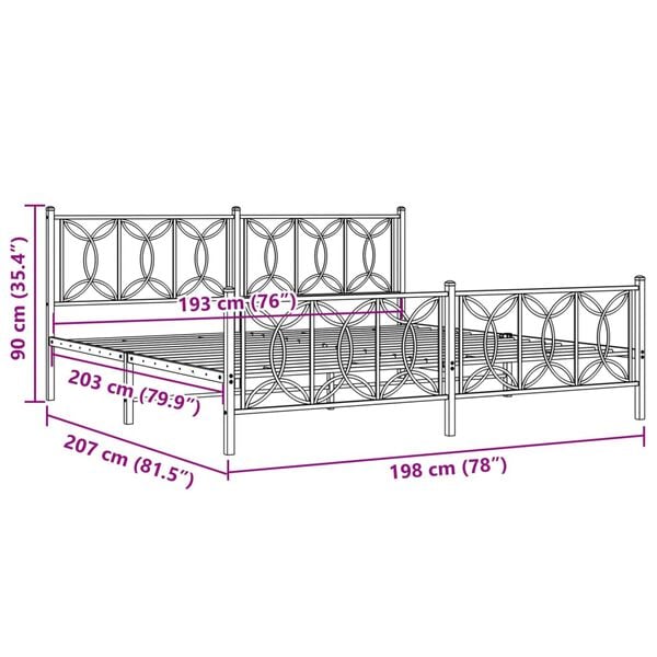 vidaXL Metal Bed Frame without Mattress with Footboard Black 193x203cm