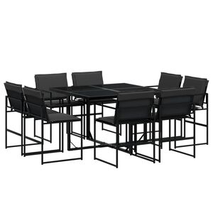 vidaXL 9 Piece Garden Dining Set with Cushions Black Textilene