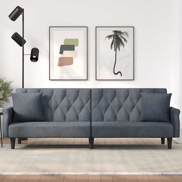 vidaXL Sofa Bed with Armrests Dark Grey Velvet