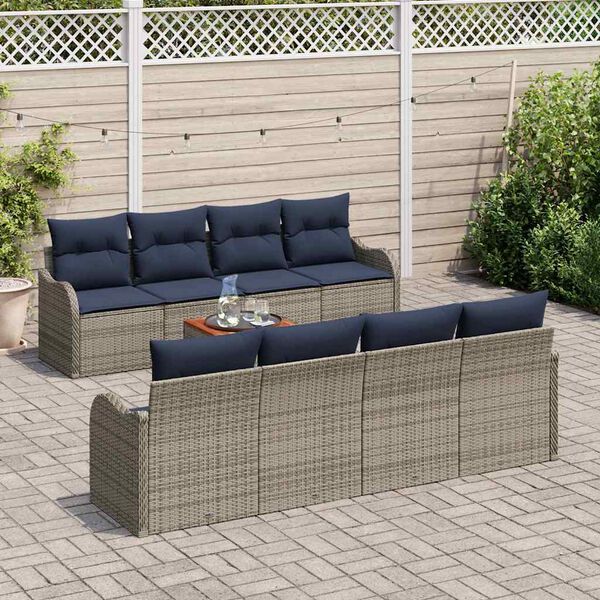 vidaXL Garden Sofa Set with Cushion 9 pcs Grey Poly Rattan