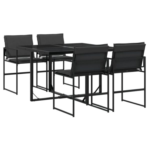 vidaXL 5 Piece Garden Dining Set with Cushions Black Textilene