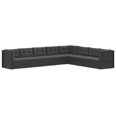 vidaXL 8 Piece Garden Lounge Set with Cushions Black Poly Rattan