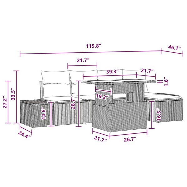 vidaXL Garden Sofa Set with Cushion 6 pcs Grey Poly rattan
