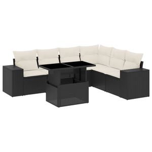 vidaXL 7 Piece Garden Sofa Set with Cushions Black Poly Rattan