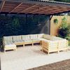 vidaXL 10 Piece Garden Lounge Set with Cream Cushions Pinewood