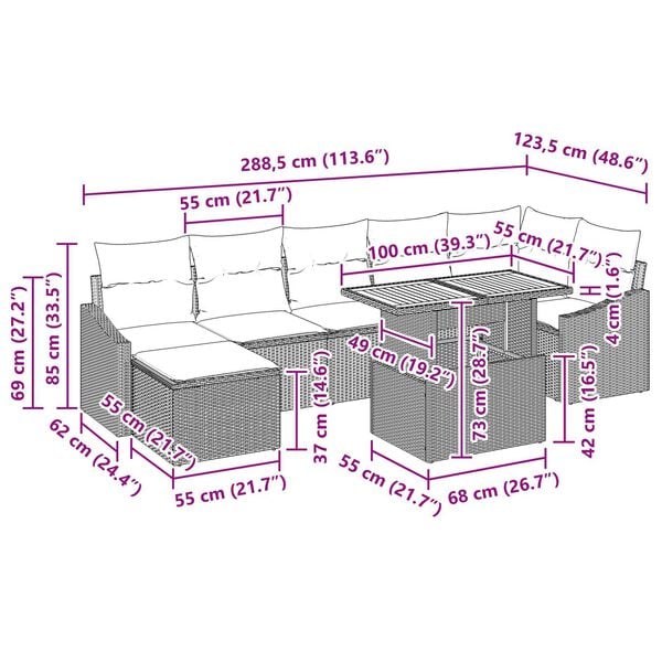 vidaXL 8 Piece Garden Sofa Set with Cushions Black Poly Rattan
