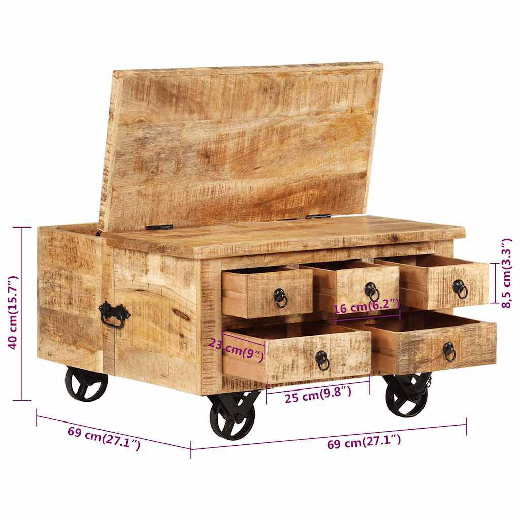 vidaXL Coffee Table Rough Mango Wood 70x70x40 cm