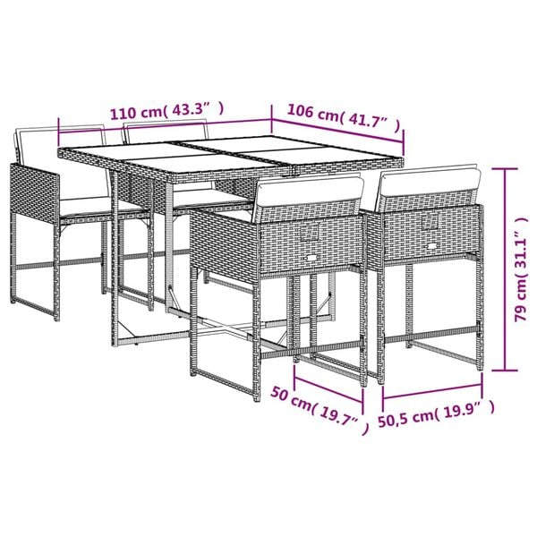 vidaXL 5 Piece Garden Dining Set with Cushions Grey Poly Rattan