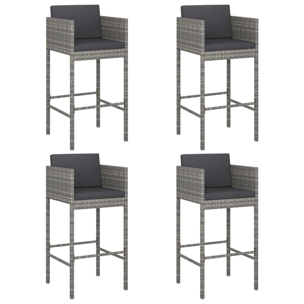 vidaXL Bar Stools 4 pcs with Cushions Grey Poly Rattan
